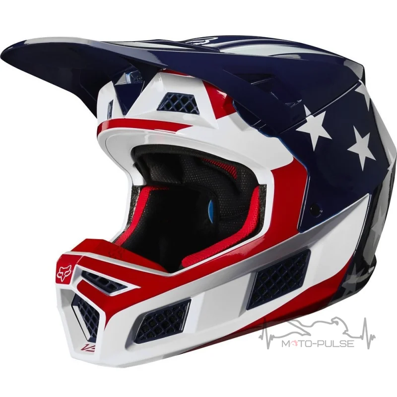 Мотошлем  Fox V3 PREY HELMET, ECE [WHT/RD/BLU] L