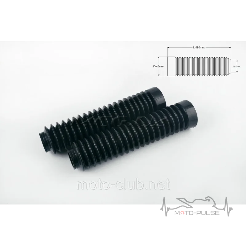 Гофры передней вилки (пара)  L-170mm  (черные) MZK