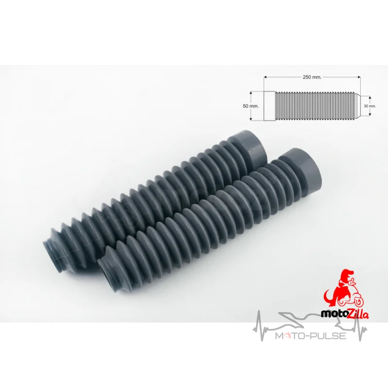 Гофры передней вилки (пара)  L-250mm, d-30mm, D-50mm (серые) MZK