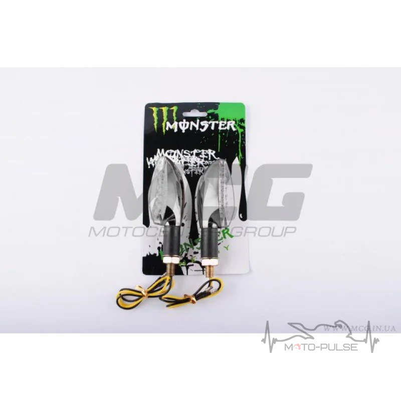 Повороты светодиодные (пара) стреловидные (черные, прозрачные, 11 диодов) MONSTER ENERGY