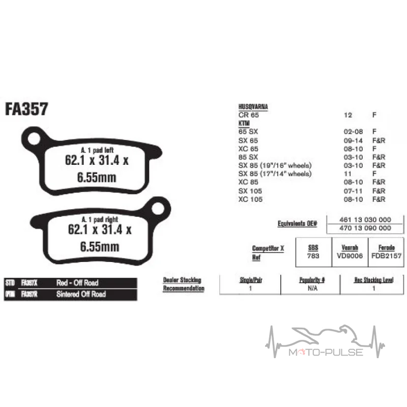 Колодки тормозные EBC FA357TT KTM SX 65
