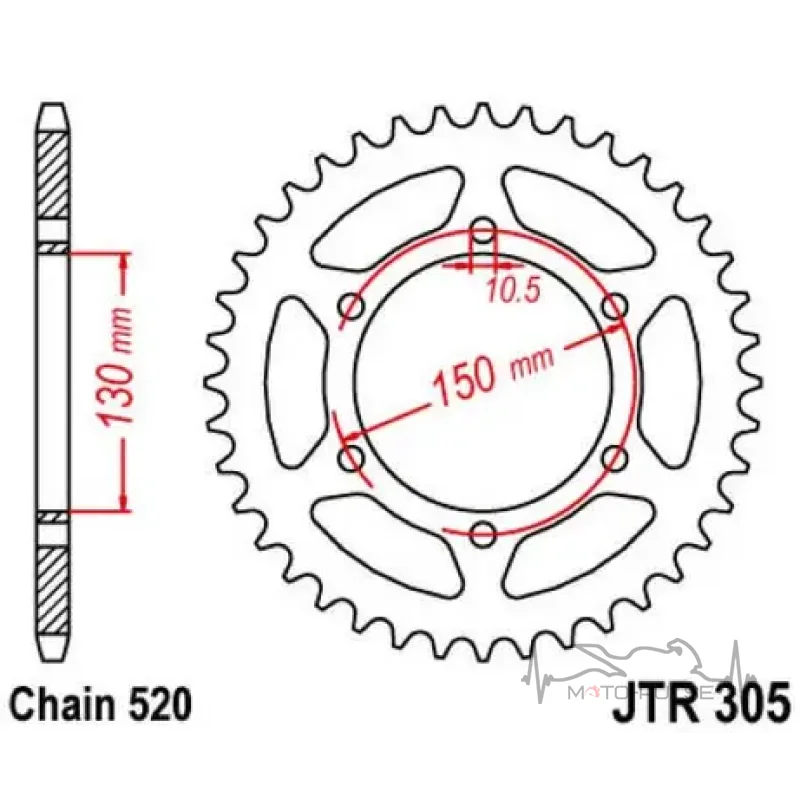 Задняя звезда JTR305.46 Yamaha R6 (96-02, 05-07)